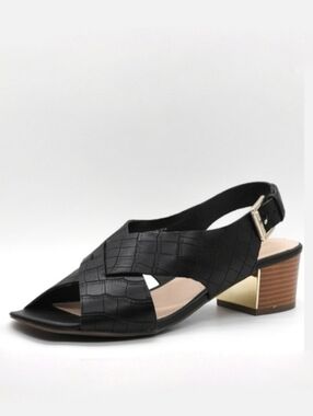 New Liz Claiborne Women's Calista Gold Accent Slingback Comfort Sandals In Black